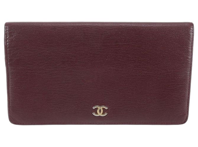 Cartera larga de piel Chanel Coco Mark Roja Burdeos