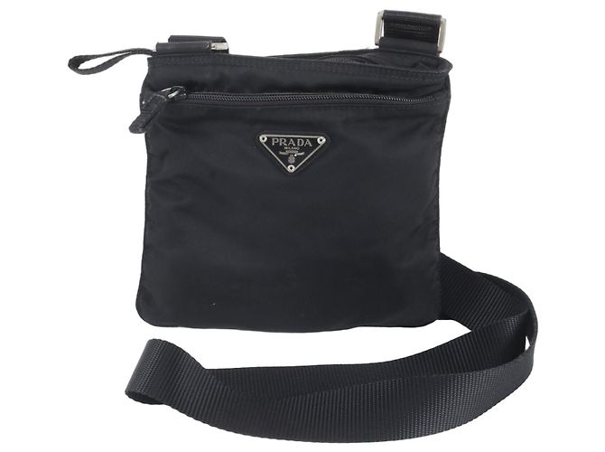 Bolsa de ombro em couro e nylon Tessuto com logo triangular Prada Preto
