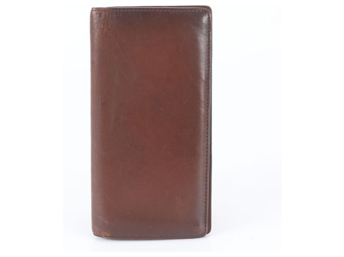 Brazza Cartera bi-fold de cuero marrón Louis Vuitton Castaño