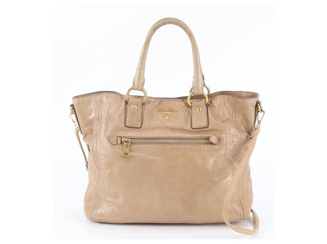 Tote Prada 2-Way Schultertasche aus beigem Leder