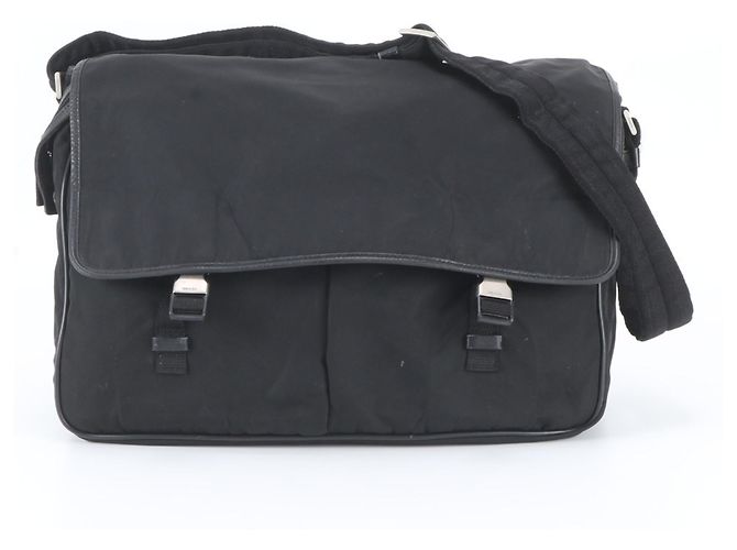 Sac à épaule en cuir et nylon Tessuto avec logo triangle Prada Noir