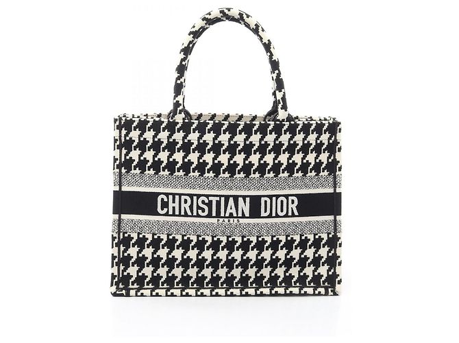 Borsa Christian Dior Dior Book Tote Medium Houndstooth Nero Bianco