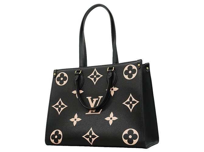 Louis Vuitton Monogram Empreinte Bicolor OnTheGo MM Tote Bag Schwarz Beige
