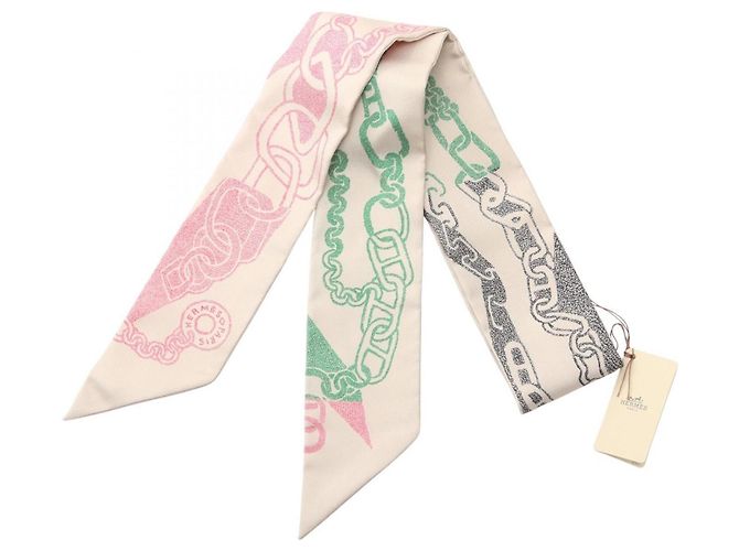Hermès Lenço Hermes Twilly Boucles et Maillons Multicor Bege