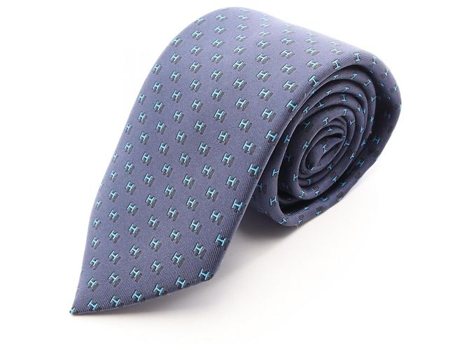 Silk In Hermès Cravatta Hermes H Shadow in seta blu navy