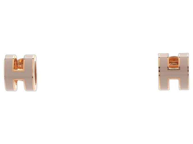 Hermès Pendientes Hermes Mini Pop H Stud Earrings Beige Dorado