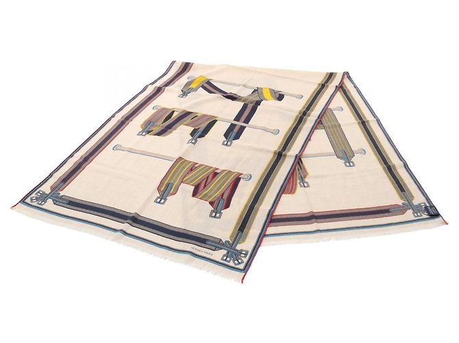 Hermès Hermes Rectangle Lettres Equestres Stole Multiple colors Beige