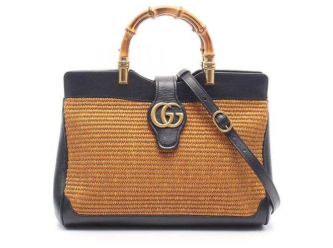 mala 2-Way Gucci GG Marmont Bamboo Marrom Azul marinho