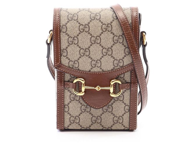 Bolsa Mini Gucci Horsebit 1955 Marrom Bege