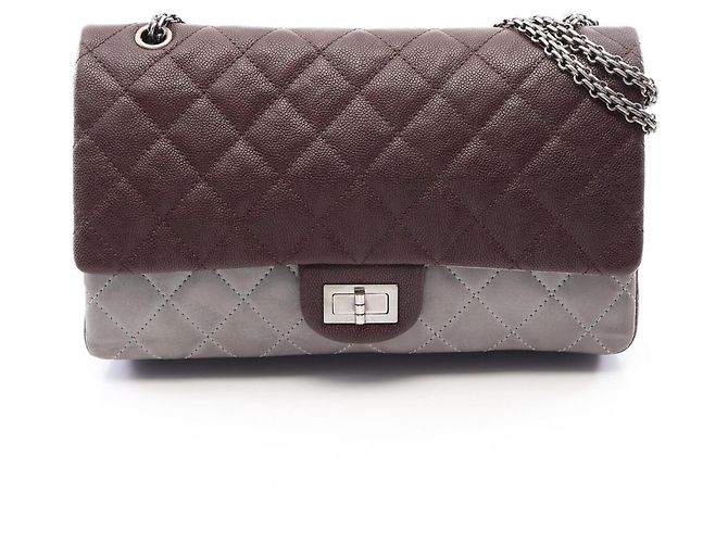 Borsa a tracolla Chanel 2.55 Matelassé Maxi Double Flap Marrone Bordò