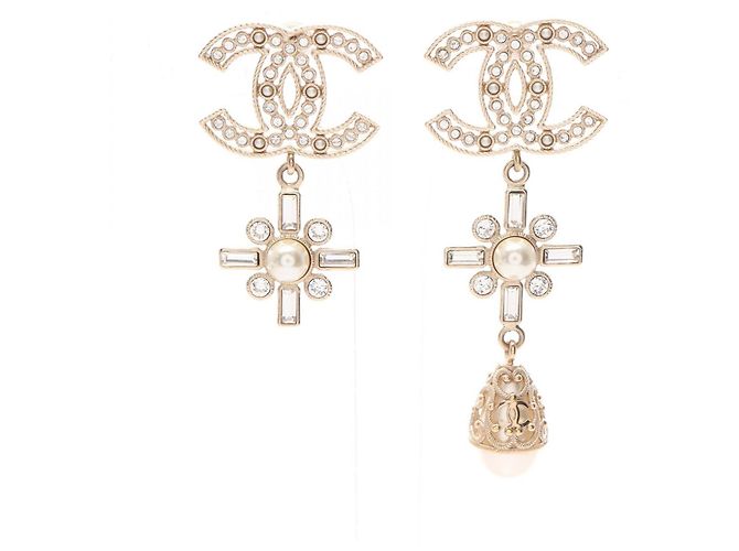 Chanel B19S Coco Mark Stud Earrings White Golden