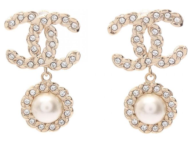 Orecchini a lobo Chanel B20V Coco Mark Bianco D'oro