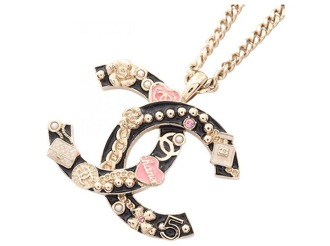 Collana Chanel B24P Coco Mark Icon Motif Nero Rosa D'oro
