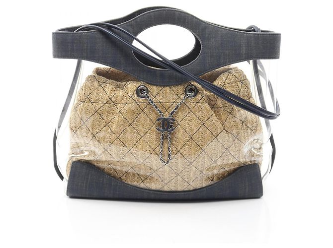 Saco de Compras Grande Chanel 31 Bege Azul marinho