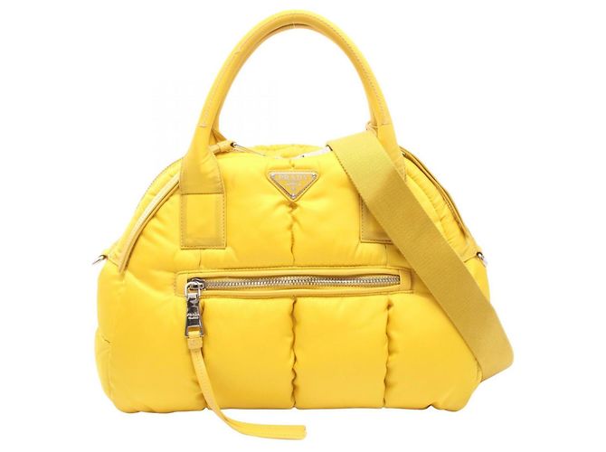 Bolsa Prada Bomber amarela de nylon e couro Amarelo