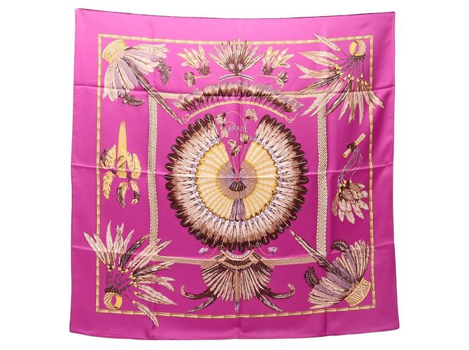 Hermès Pañuelo Hermes Carre 90 Brazil Multicolor Púrpura