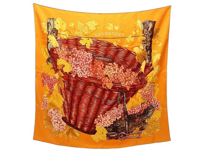 Hermès Hermes Carre 90 Vendanges Schal Braun Orange
