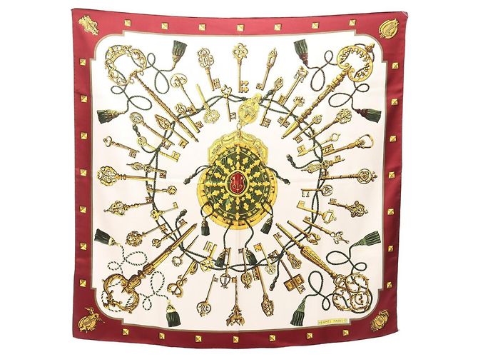 Hermès Hermes Carre 90 Les Cles Schal Weiß Mehrfarben Bordeaux