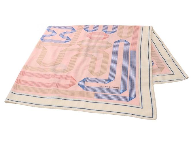 Hermès Carré Géant Hermes 140 Rubans Rose Blanc Multicolore