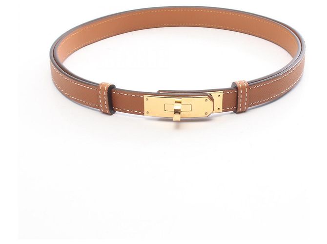Cinto Hermès Kelly em couro Epsom marrom e dourado