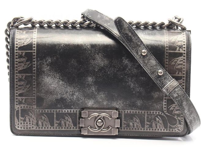 Chanel Boy Antique Silver Hardware Shoulder Bag Black Silvery