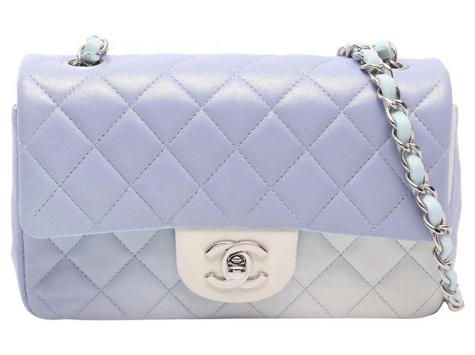 Bolsa de Ombro Chanel Mini Matelassé 20 Branco Azul Roxo