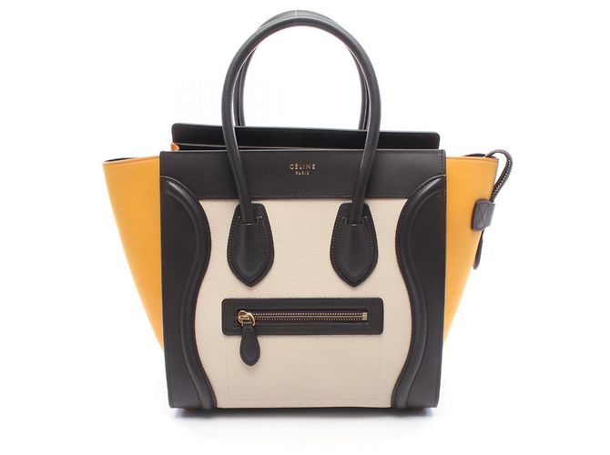 Céline Sac Cabas Celine Luggage Micro Shopper Noir Beige Jaune