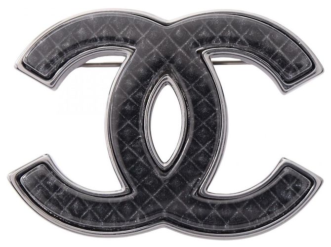 Broche accessoire Chanel Coco Mark Noir Argenté