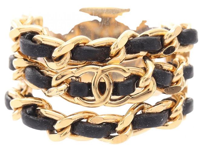 Chanel Coco Mark Band Ring Schwarz Golden