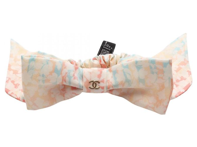 Scrunchie Chanel Coco Mark Floral Ribbon Bianco Multicolore