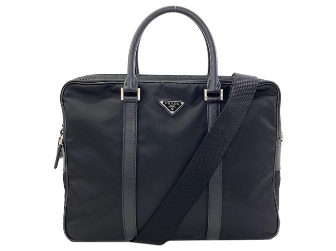 Prada Logo Hardware 2-Way Business Bag Black