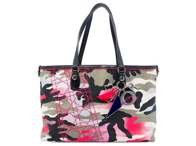 Autre Marque Dior Gray Anselm Reyle Medium Canvas Camouflage Tote Braun