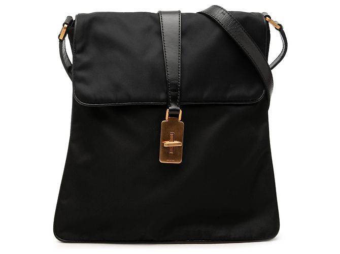 Bolsa Messenger Prada em Tessuto com acabamentos em couro Vitello preto