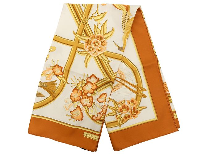 Hermès White Caraibes Silk Scarf 90 Cream