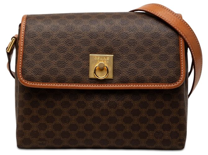 Céline Bolsa Tiracolo Celine Brown Macadam Coated Canvas Marrom