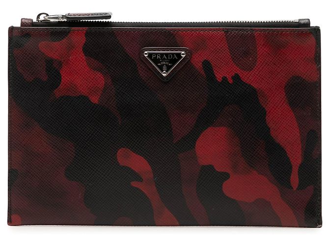Saffiano Prada Red Tessuto Camouflage Clutch Rot