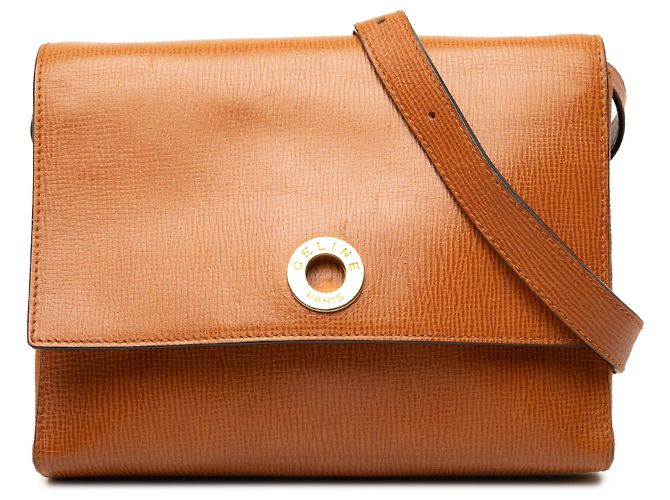 Céline Celine Brown Leather Ring Lock Crossbody Marron