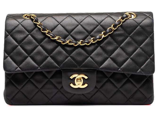 Chanel Black Medium Classic Lambskin Double Flap Nero