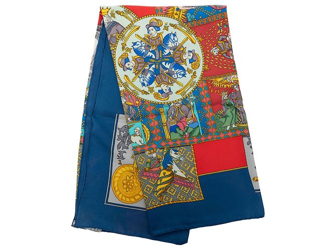 Lenço de seda Hermès Blue Le Tarot 90 Azul