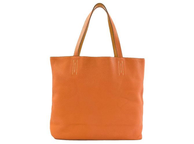 Hermès Saco Tote Hermes Double Sens 36 Laranja Amarelo