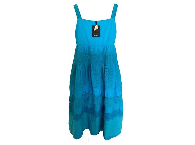 Twin Set by Simona Barbieri Vestido Azul de Algodão e Renda Sangallo