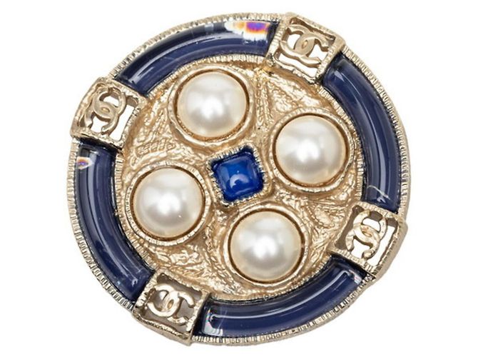 Spilla rotonda Chanel Cruise Line Coco Mark Blu D'oro