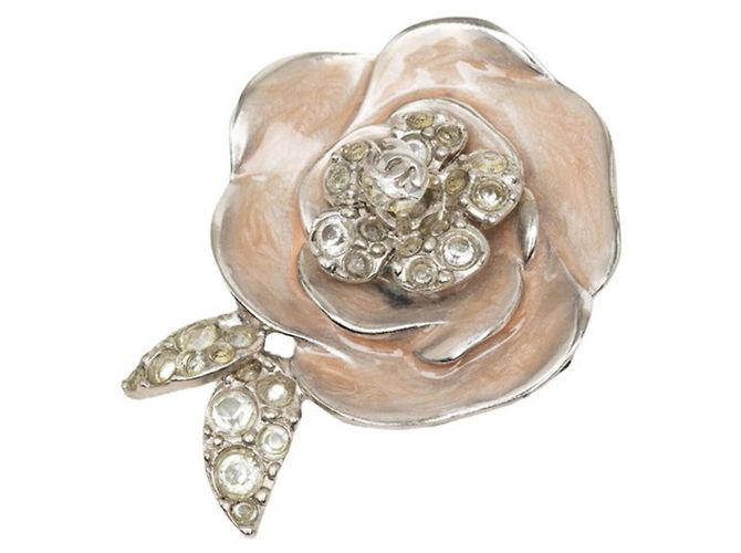 Broche Chanel Coco Mark Camellia Argenté Beige