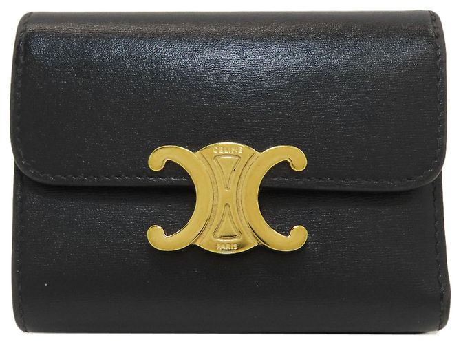 Céline Celine Triomphe Compact Tri-fold Wallet Black