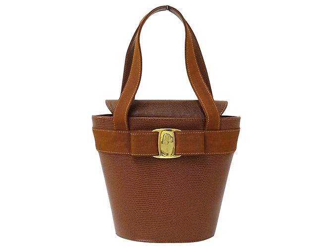 Bolsa de mão em couro marrom Salvatore Ferragamo
