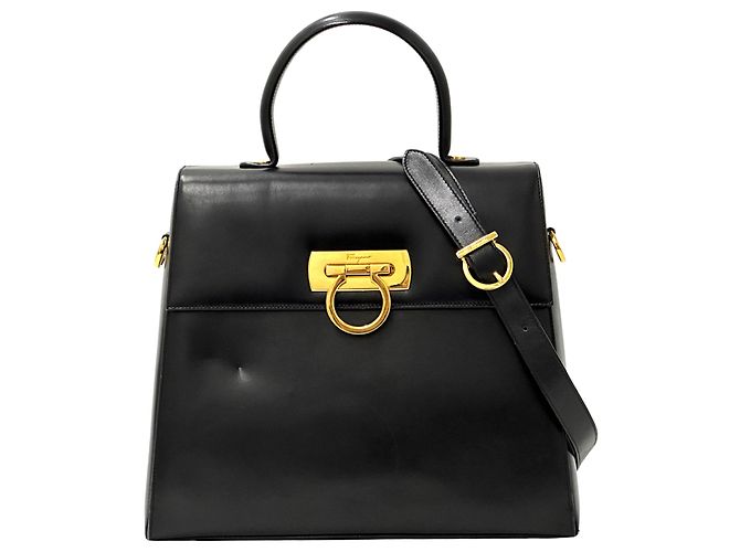 Gancini Borsa in pelle nera Salvatore Ferragamo Nero