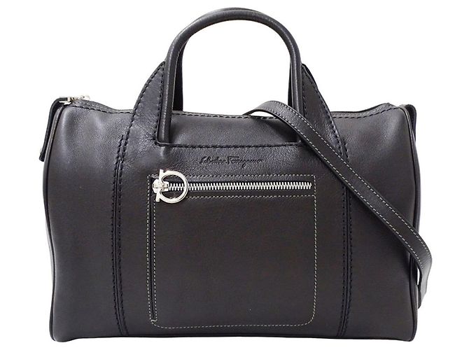 Gancini Borsa in pelle nera Salvatore Ferragamo Nero