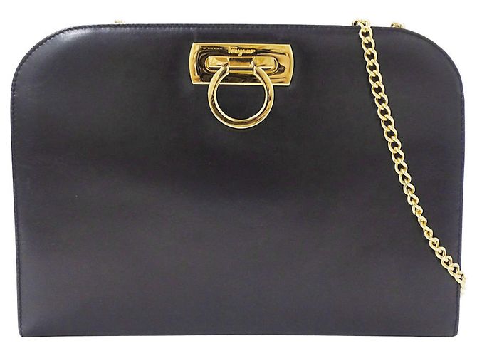 Gancini Borsa in pelle nera Salvatore Ferragamo Nero