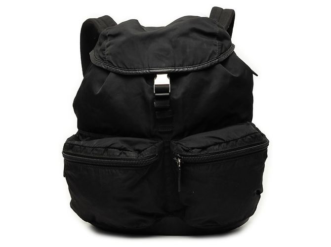 Prada Pocono Triangle Logo Plate Viaggio Backpack V164 Black