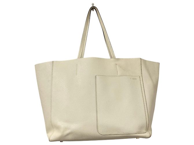 Borsa Tote Valextra in pelle morbida, colore Ivory Crudo